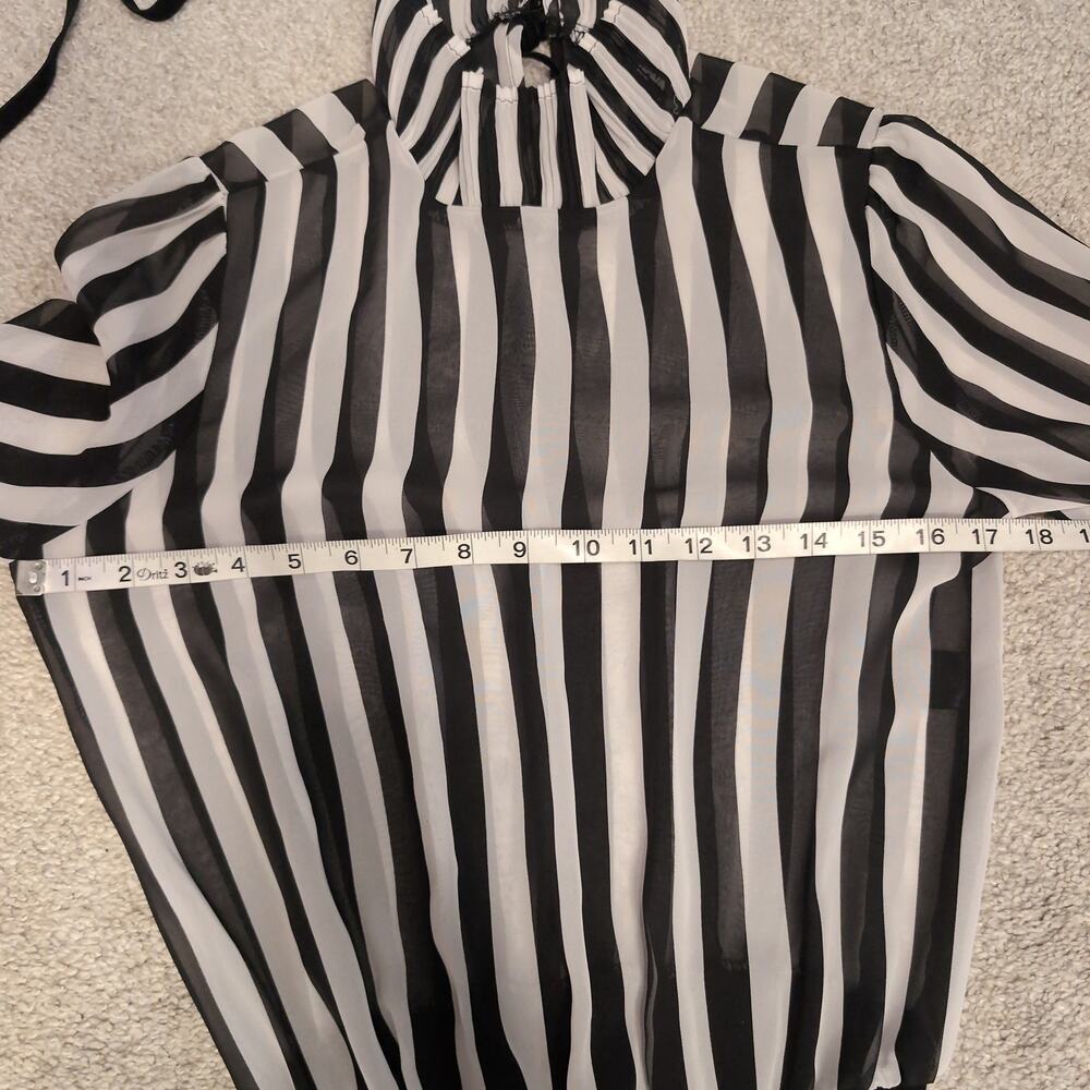 Striped Sheer Long Sleeve Bodysuit Gothic - Picture 6 of 7